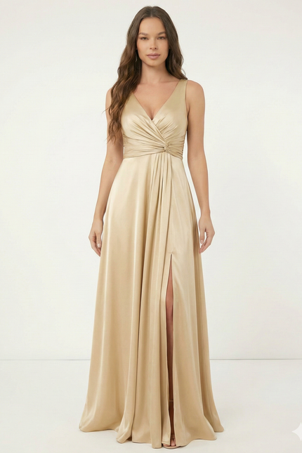 Robe De Demoiselle D'Honneur Satin Dorée