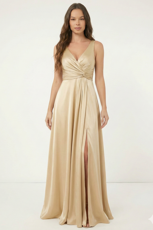 Robe De Demoiselle D'Honneur Satin Dorée