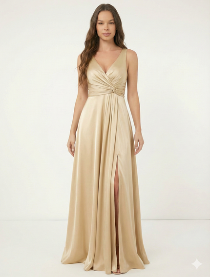 Robe De Demoiselle D'Honneur Satin Dorée