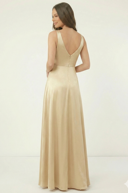 Robe De Demoiselle D'Honneur Satin Dorée