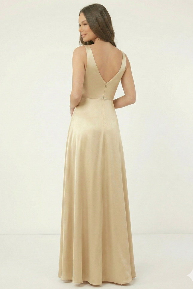 Robe De Demoiselle D'Honneur Satin Dorée