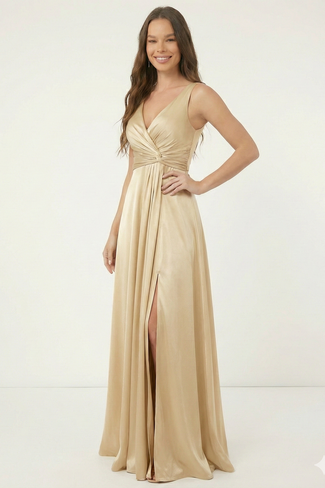 Robe De Demoiselle D'Honneur Satin Dorée