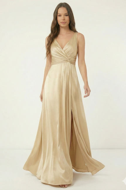 Robe De Demoiselle D'Honneur Satin Dorée