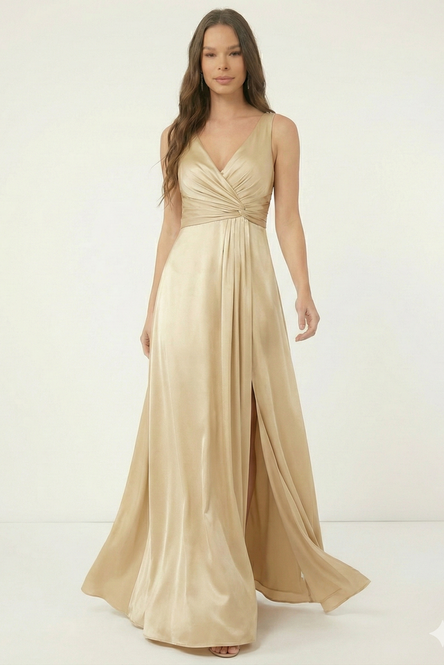 Robe De Demoiselle D'Honneur Satin Dorée