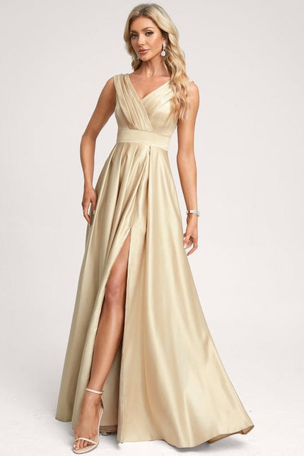 Robe De Demoiselle D'Honneur Satin Dorée - gallery 2