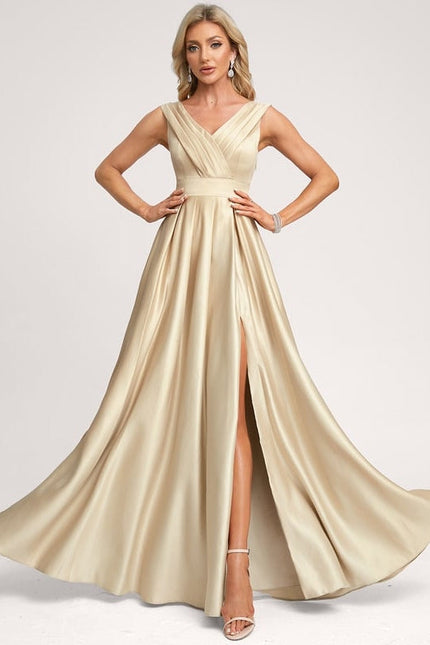Robe De Demoiselle D'Honneur Satin Dorée