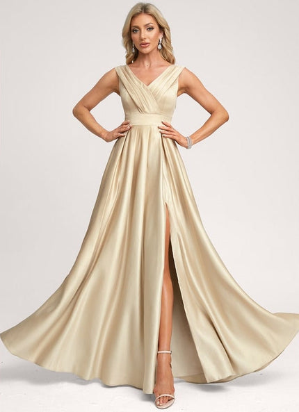 Robe De Demoiselle D'Honneur Satin Dorée