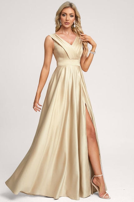 Robe De Demoiselle D'Honneur Satin Dorée - gallery 3